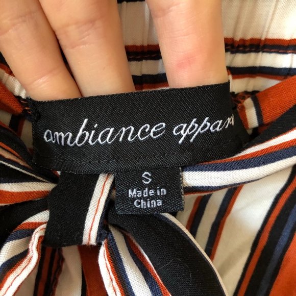 Ambiance Apparel Orange Striped Wide Leg Pants - Picture 4 of 5